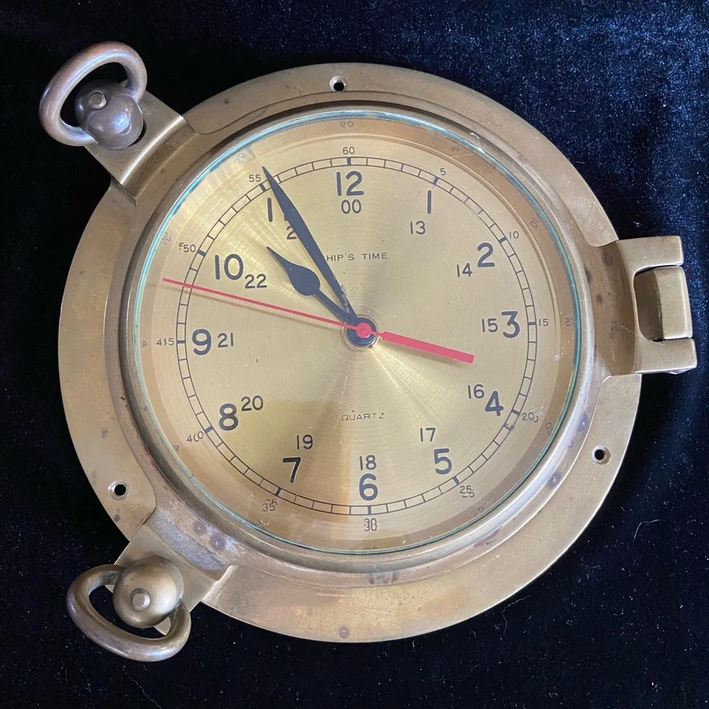 Ship's Time Brass Wall Clock Porthole Quartz Nautical Heavy Captain Boat